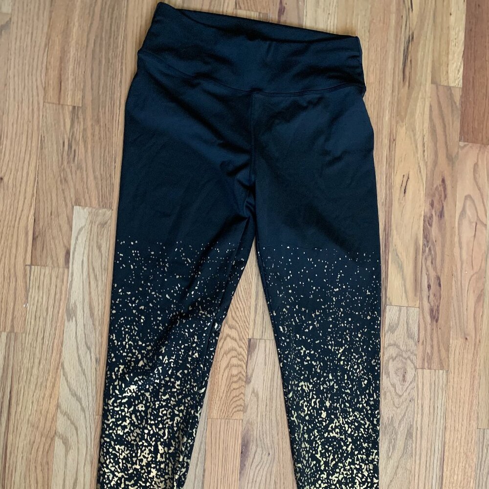 Black Leggings with gold accent - L